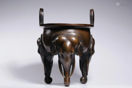 Qing Dynasty - Three Elephants Bronze Incense Burner