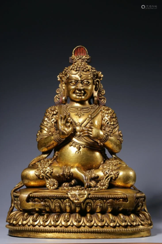 Qing Dynasty - Gilt Bronze Virupa Sitting Figure