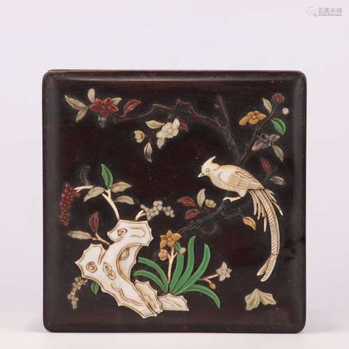 Hard Stone Inlaid Wood Wagtail Stationery Box