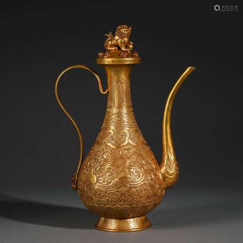 High Relief Decorated Gold Phoenix Ewer And Lion-Finial Lid