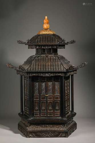 Sandalwood Hexagonal Pagoda-Form Shrine