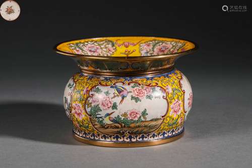 Enamel Bronze Peony And Bird Zhadou Vessel