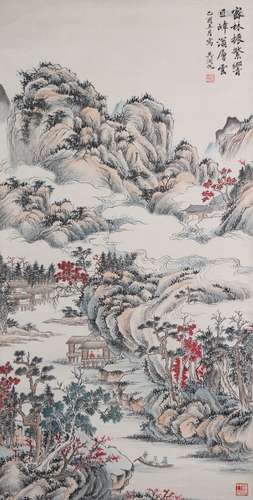 Chines Landscape Painting Scroll, Wu Hufan Mark