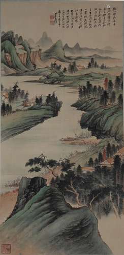 Chines Landscape Painting Scroll, Zhang Daqian Mark