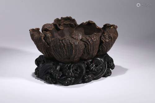 Carved Eaglewood Fruit Plate, With Wood Stand