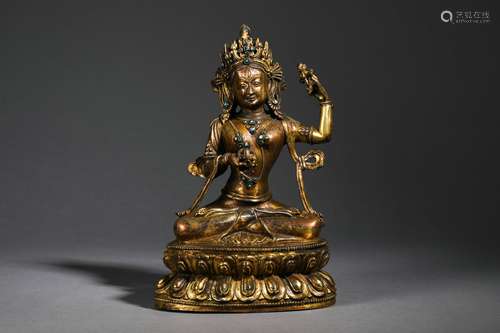 Gilt Bronze Figure Of Crowned Buddha