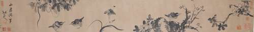 Chinese Flower And Bird Painting Hand Scroll, Badashanren Ma...