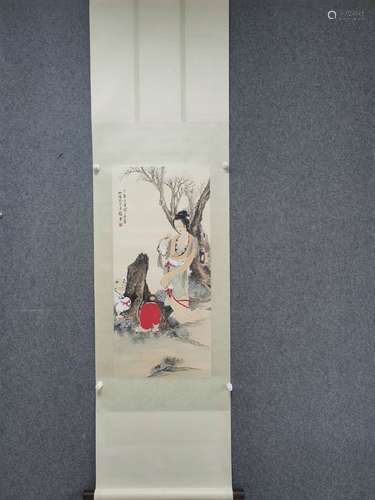 Chines Figure Painting Scroll, Wu Guangyu Mark