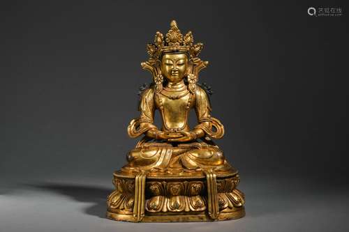 Gilt Bronze Statue Of Crowned Buddha