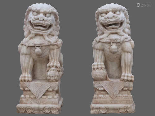 Pair Of Carved Stone Lions - Qing Dyn.