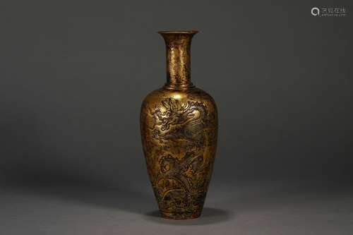 Gilt Bronze Dragon And Grass Vase