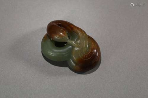 Celadon And Brownish Jade Carving Of Snake