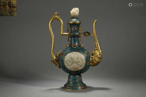 Cloisonne Enamel And Jade Inlaid Ewer And Cover