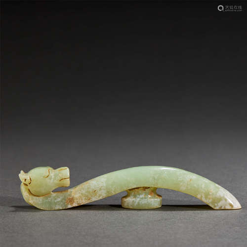 Carved Celadon Jade Dragon Belt Hook