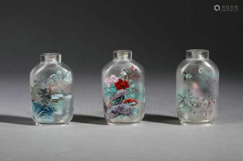 Three Inside-Painting Glass Snuff Bottles