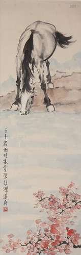 Chines Horse And Plum Blossom Painting Scroll, Xu Beihong Ma...