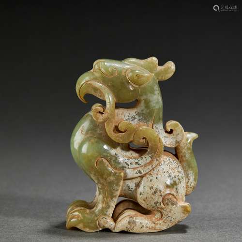 Celadon And Chicken Bone Jade Carving Of Mythical Bird