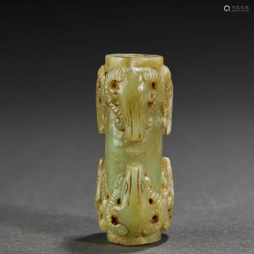 Carved Celadon Ram-Shape Cong