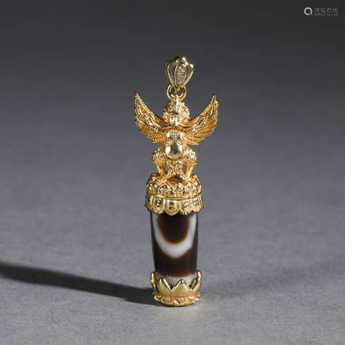 Gold Coating Dzi Bead, Garuda