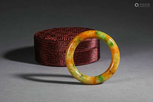 Mottled Red And Green Jadeite Bangle