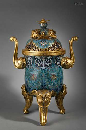 A Large CloisonnÉ Enamel Tripod Censer And Cover