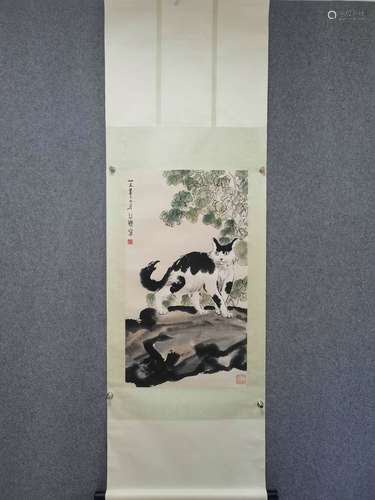 Chines Cat Painting Scroll, Xu Beihong Mark