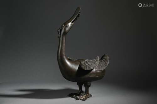 Chinese Bronze Archaistic Goose-Form Censer And Cover