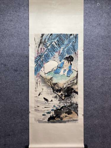 Chinese Figure Painting Scroll, Song Yinke Mark