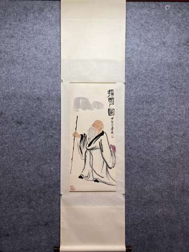 Chinese Figure Painting Scroll, Qi Baishi Mark