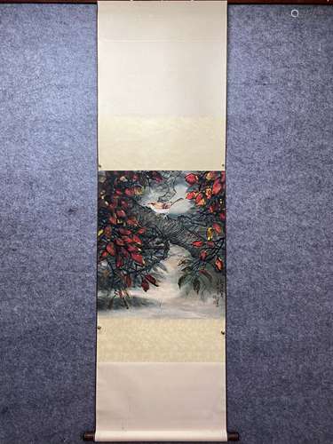 Chinese Flower And Bird Painting Scroll, Chen Peiqiu Mark