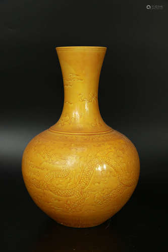 A Yellow Glazed Dragon Pattern Porcelain Celestial Vase