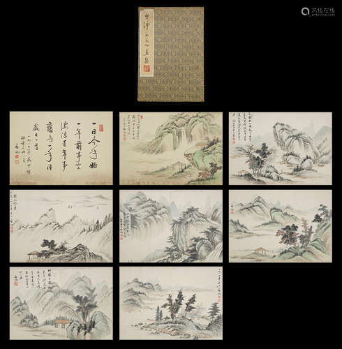 A Chinese Landscape Calligraphy Painting Album  Mark  Qi Gon...