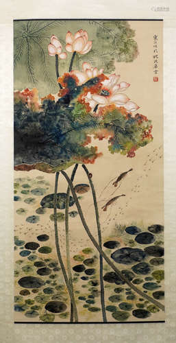 A Chinese Lotus Painting Mark Jiang Hanting