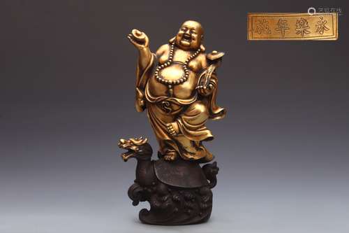 A Gilt Bronze Buddha with Dragon Turtle Figure Statue