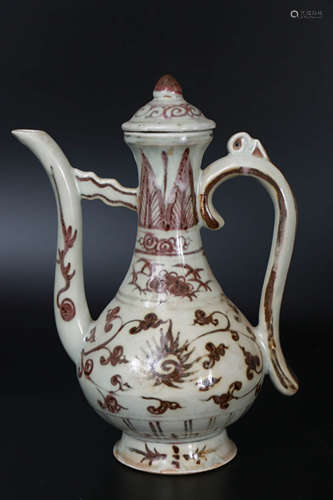 A Hongwu Red Glazed Flower Pattern Porcelain Pot