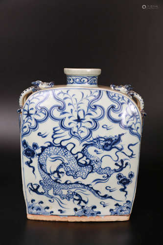 A Blue And White Dragon Pattern Porcelain Square Pot