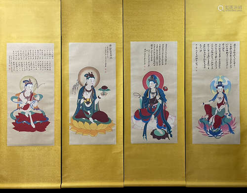 A Group Of Four Buddha Painting Mark Zhang Daqian