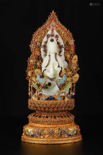 A Gilt Jade Inlaid Guanyin Ornament