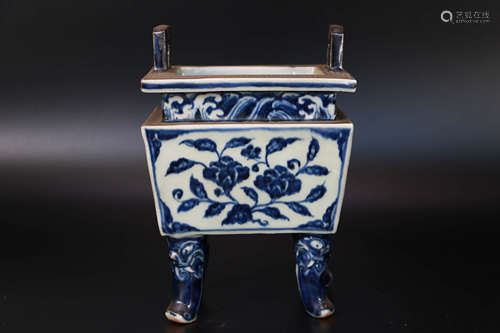 A Blue And White Flower Pattern Square Porcelain Incense Bur...