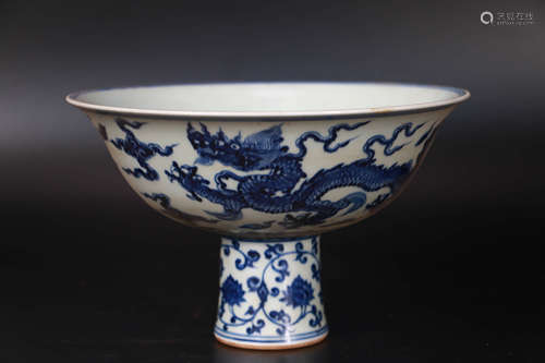 A  Blue And White Drgaon Pattern Porcelain Goblet