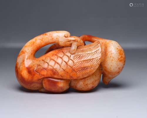 A Jade Carved Goose Ruyi Ornmanet