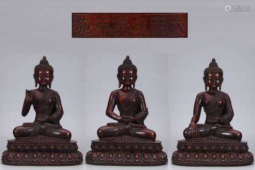 A Group Of Three Bronze Buddha Seated Status