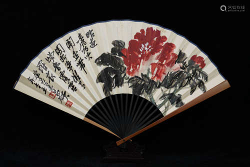 A Chinese Calligraphy Paper Fan Mark Wu Changshuo