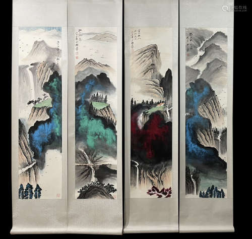 A Group Of Four Chinese Landscape Painting Mark Zhang Daqian