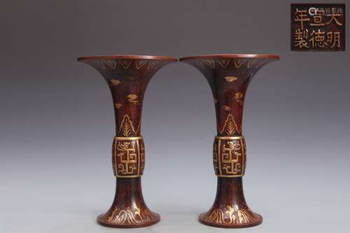 A Pair Of Gilt Bronze Dragon Pattern Goblets