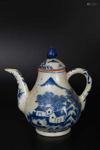 A Blue And White Pearl Shaped Porcelain Tea Pot