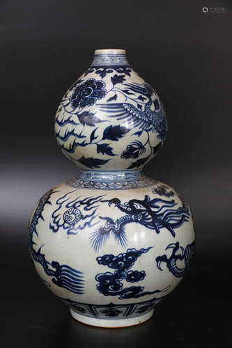 A Blue And White Dragon And Phoenix Pattern Porcelain Gourd ...