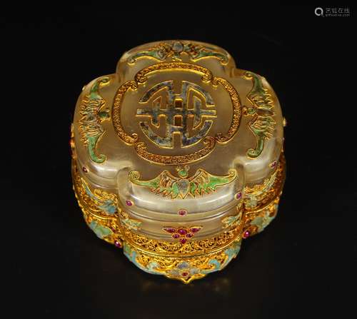 A Gilt Filigree Crystal Powder Box