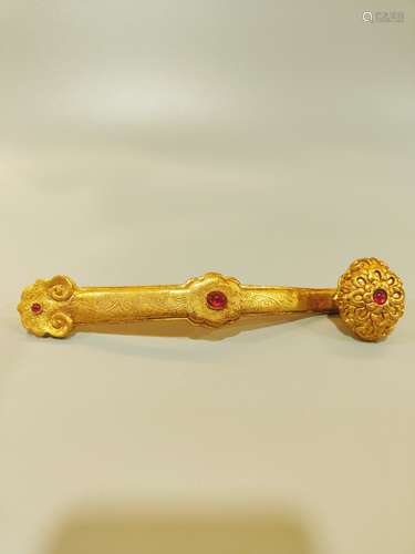 A Gilt Gold Inlaid Rubies Ruyi