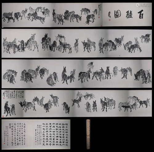 A Chinese Hundred Of Danky Hand Scroll Painting Mark Hang Zh...